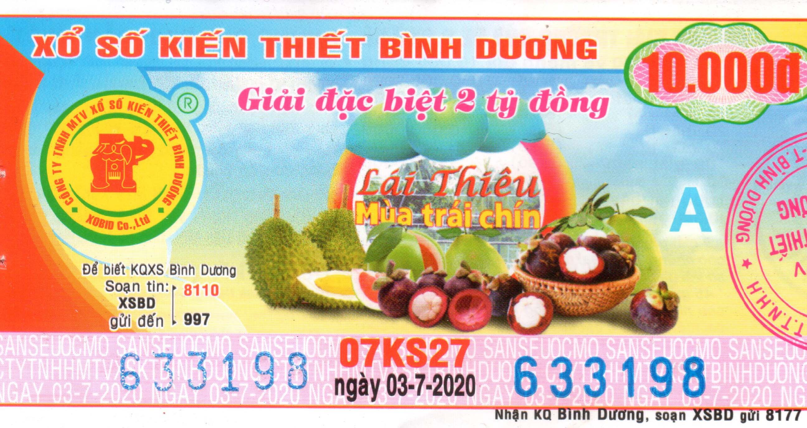 Xổ số Bình Dương - XSBD - SXBD - Kết quả xổ số Bình Dương hôm nay 3-7 